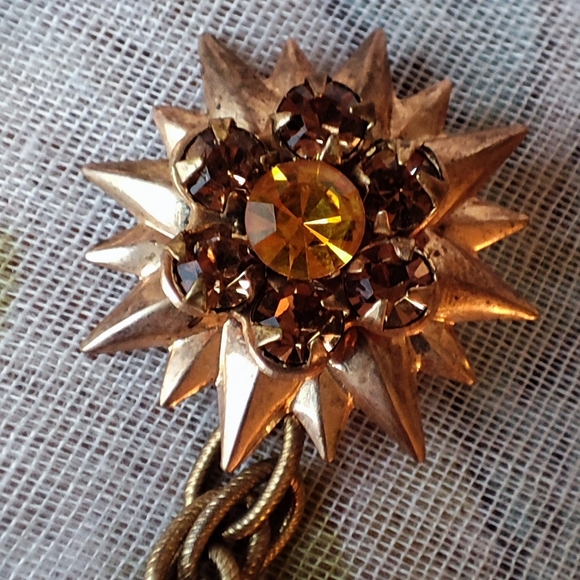 Unisex Vintage Dual Adornment Blazer Pin Brooch Gold Tone Topaz Stones Prong Set - Picture 5 of 7